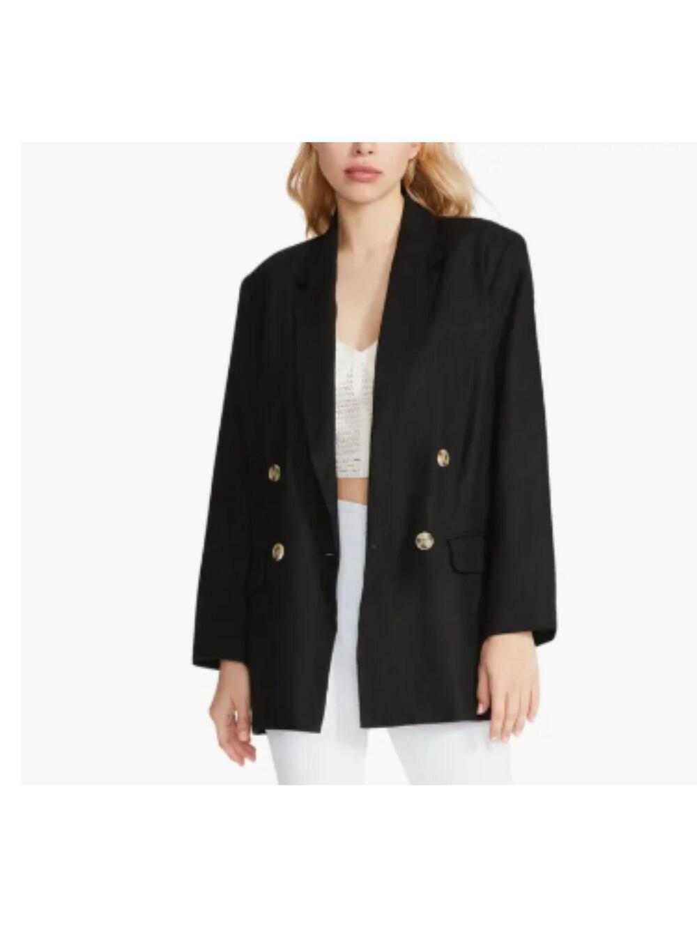 NWT Steve Madden Double Breasted Linen Blend Blazer Black XL - Picture 3 of 3